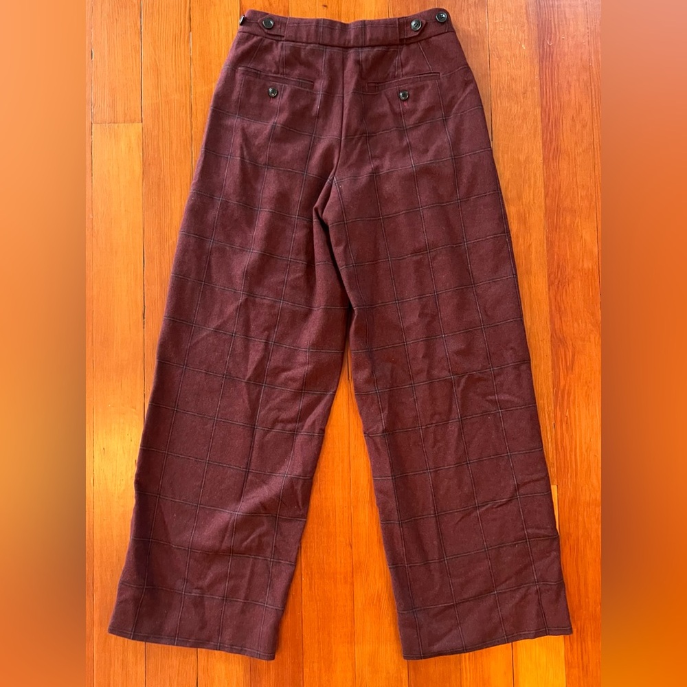 NWOT Madewell The Harlow Low-Slung Wide-Leg Pant - Size 0 - Burgundy Plaid